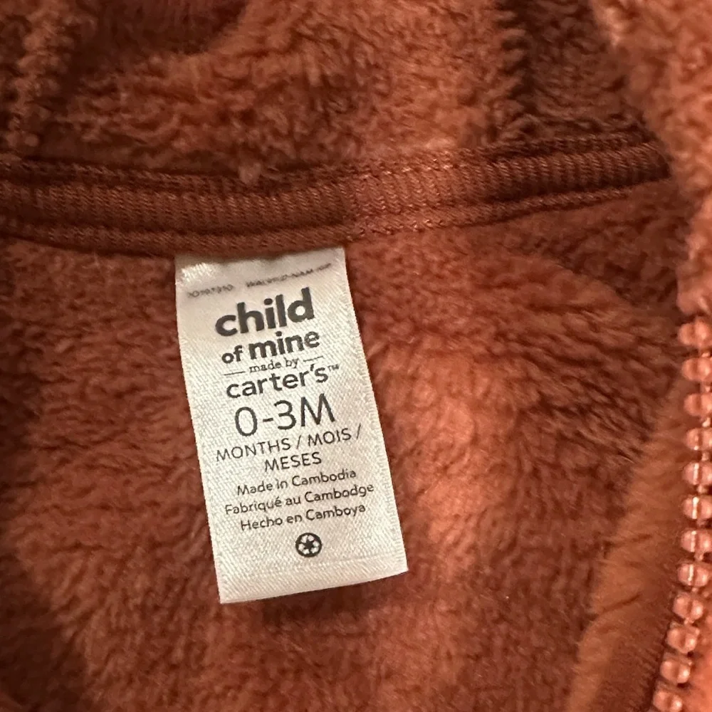 CARTER’S Fuzzy Baby Hoodie Full Zip Jacket with Bear Ears, Size 0-3M, NWT